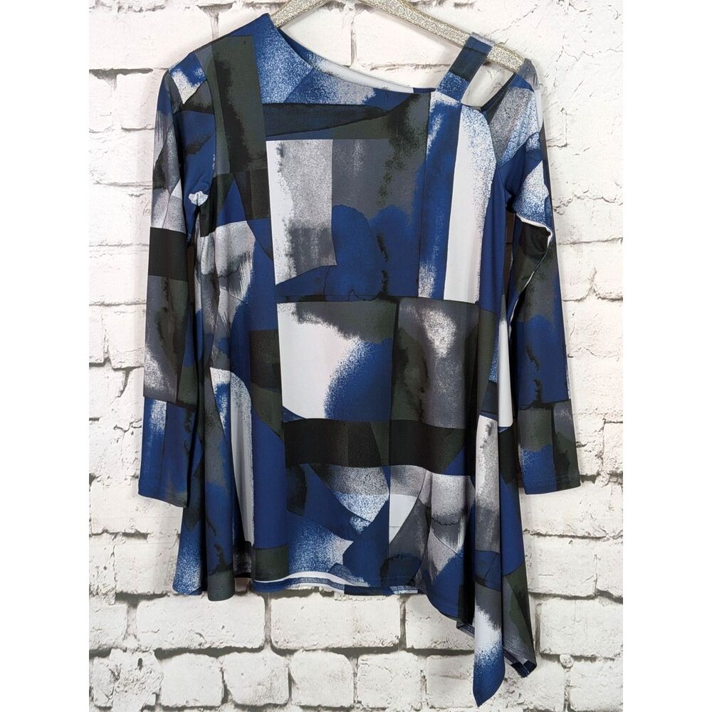 SYMPLI Asymmetrical Jersey Knit Tunic Artsy Eclectic Bold Lagenlook Size 8